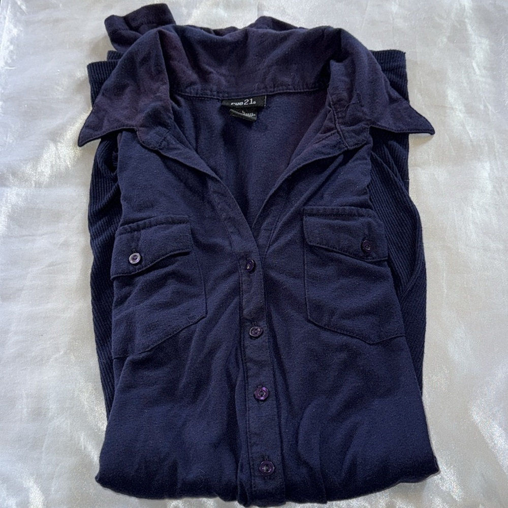 Long Sleeve Navy Dress-Shirt - Button-Down -